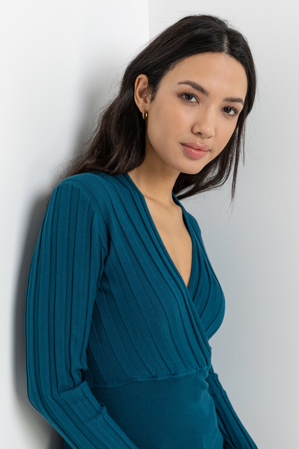 Teal Rib Front Wrap Jumper, Image 4 of 5