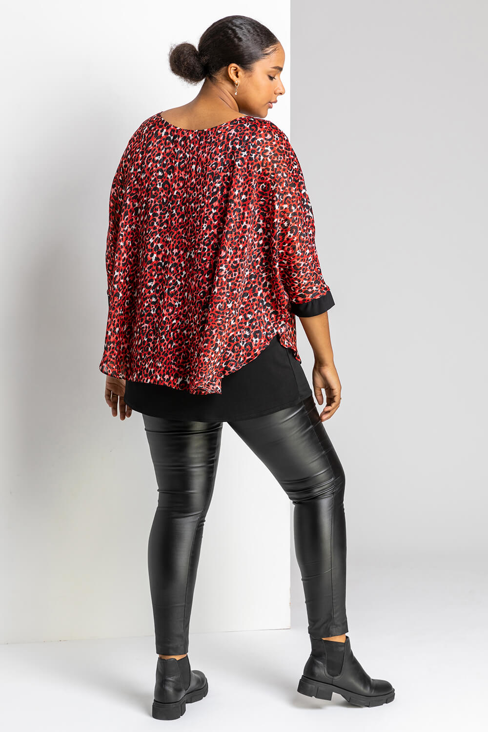 Red Curve Animal Print Overlay Top, Image 2 of 5