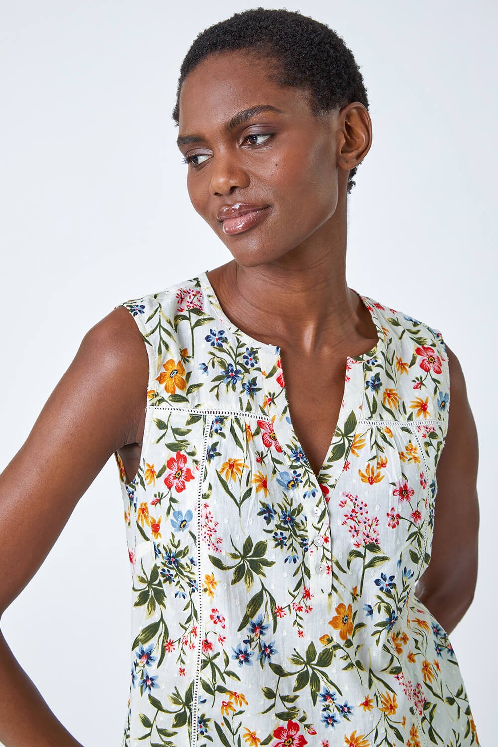 Ivory  Ditsy Floral Print Sleeveless Blouse , Image 5 of 6