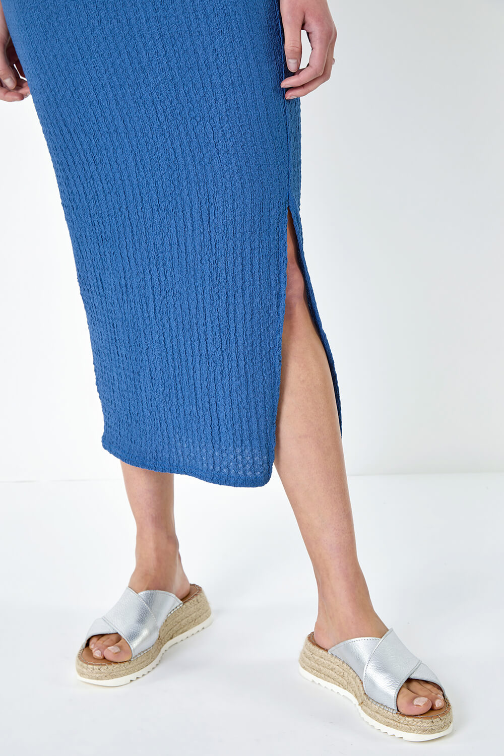 Denim Textured Stretch Midi Skirt, Image 5 of 5