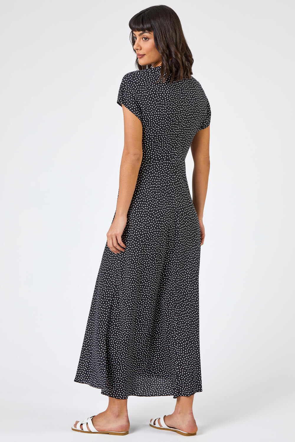 Black Spot Print Fit & Flare Midi Dress, Image 2 of 4