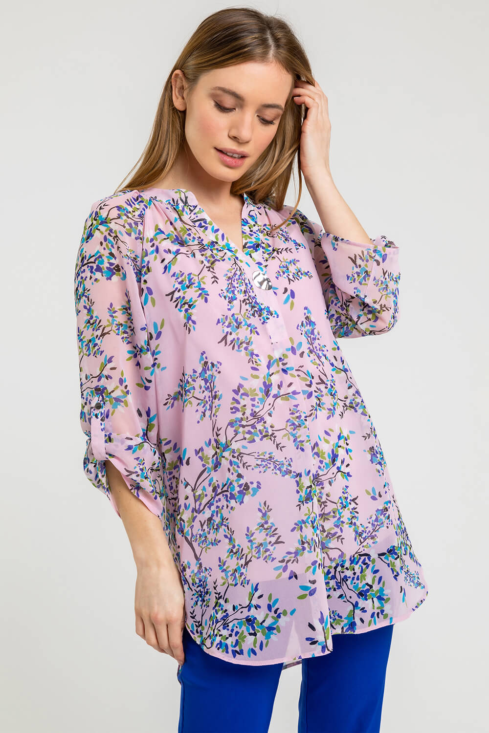 PINK Petite Ditsy Floral Button Detail Top, Image 5 of 5