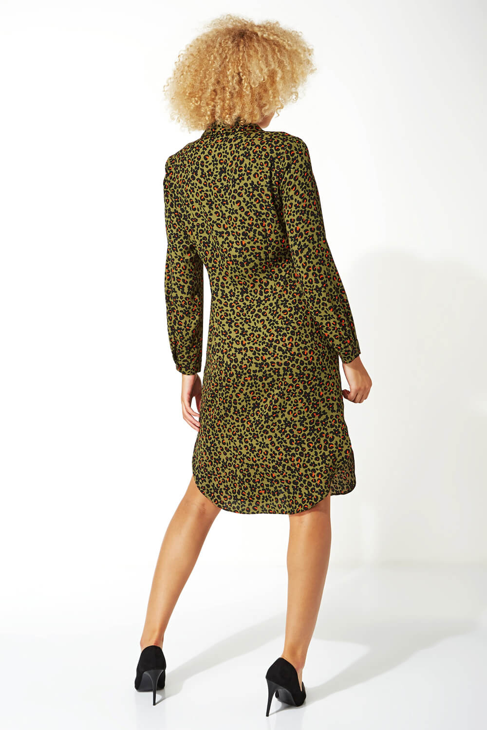 khaki animal print shirt dress