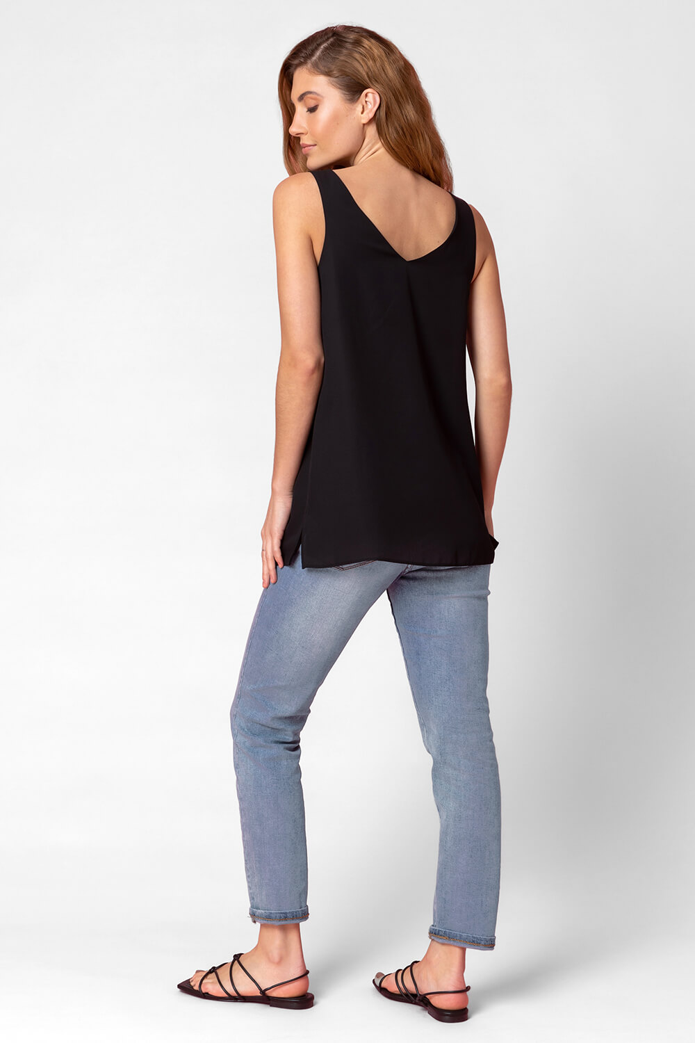 Black Button Front Sleeveless Top, Image 3 of 4