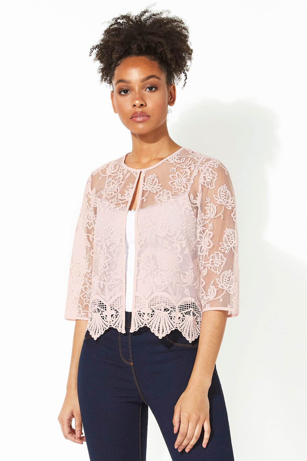 Short Floral Embroidered Lace Jacket