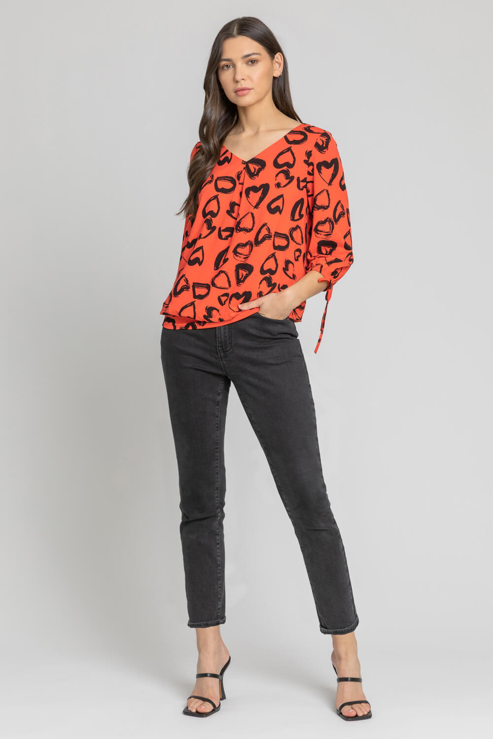 Red Heart Print Blouson Top, Image 3 of 4