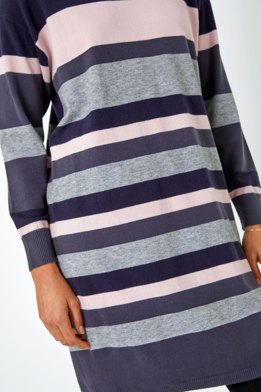 Navy  Stripe Print Knitted Jumper Dress, Image 5 of 5