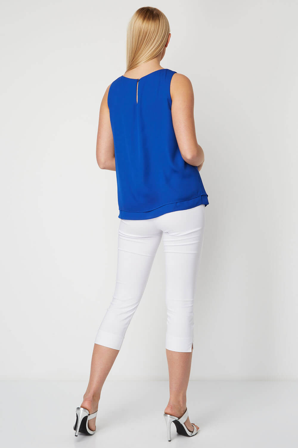 Royal Blue Double Layer Chiffon Top, Image 3 of 8