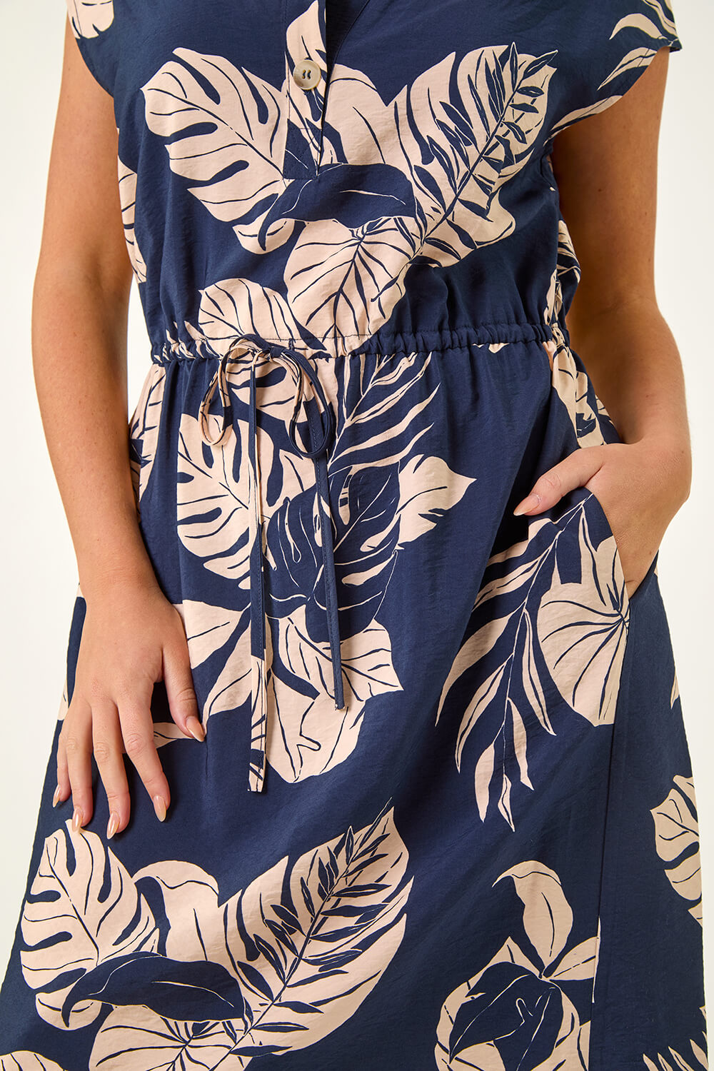 Navy  Petite Tropical Waist Detail Shirt Dress, Image 5 of 5