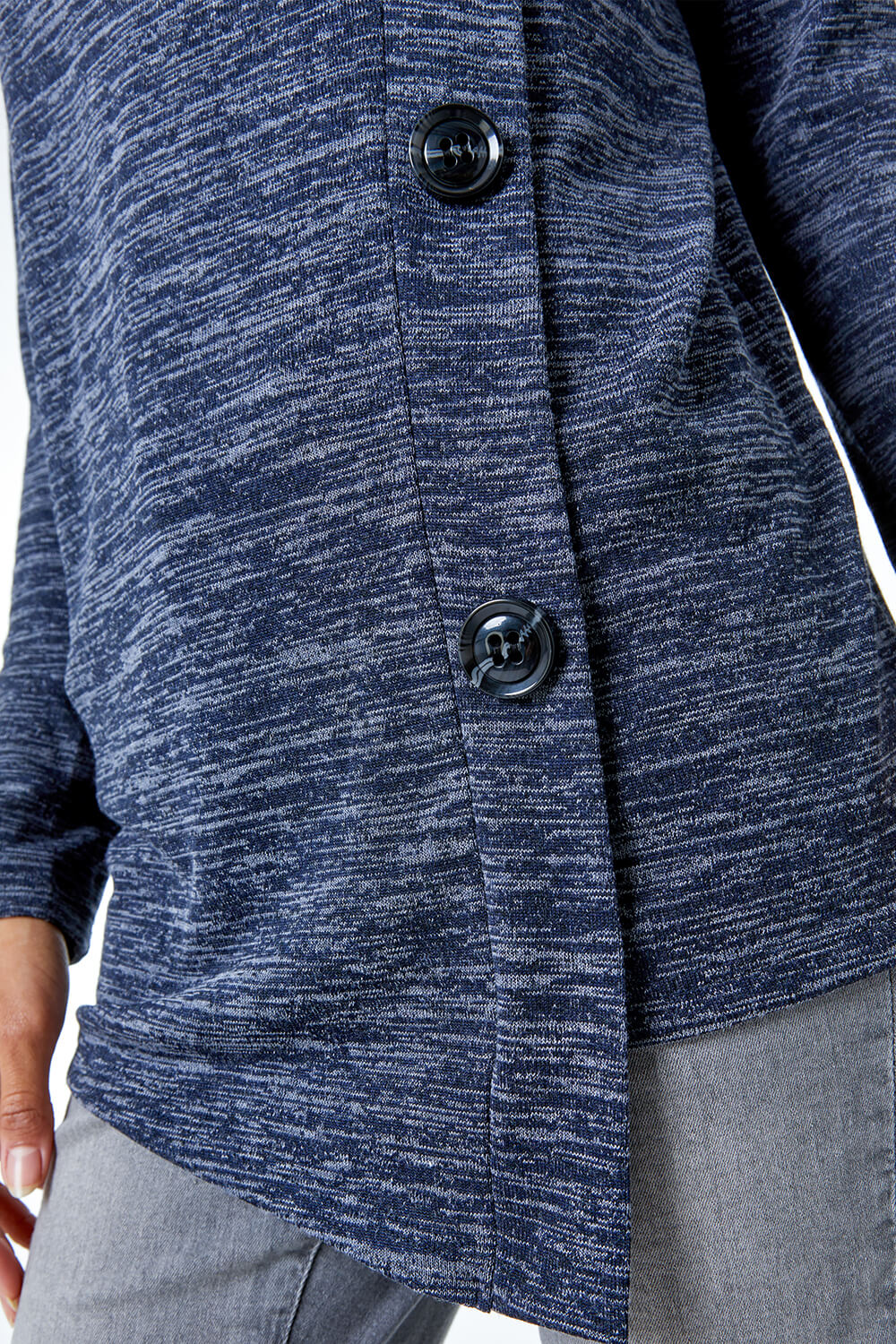 Midnight Blue Roll Neck Button Detail Top, Image 5 of 5