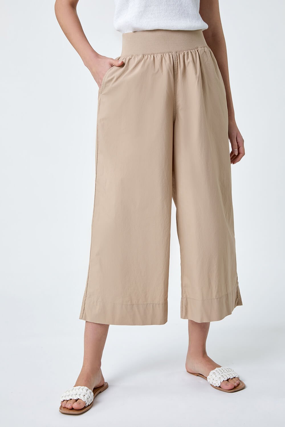 Natural  Wide Leg Cotton Culottes, Image 4 of 5