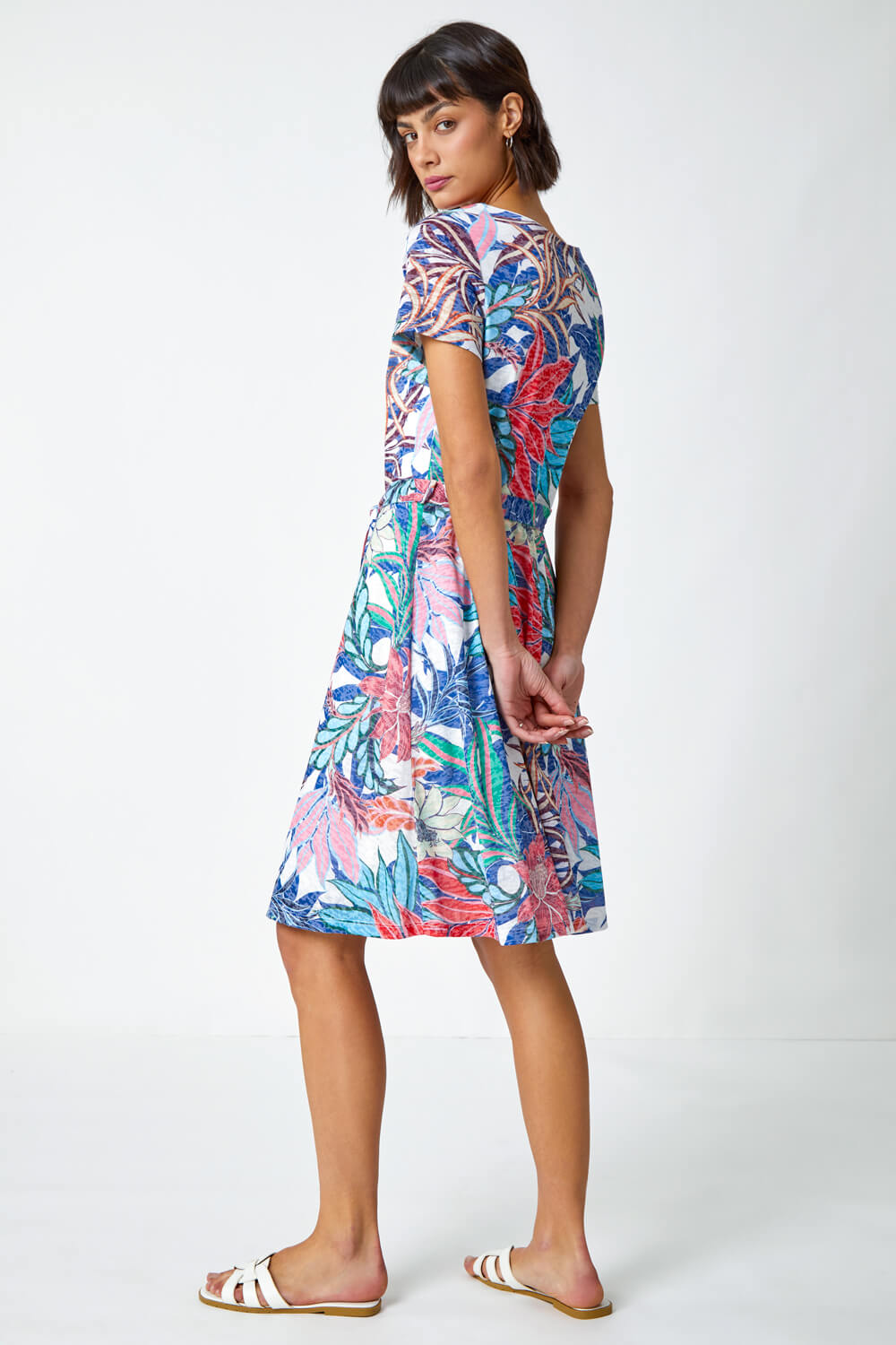 Multi  Tropical Burnout Print Belted Dress, Image 3 of 5