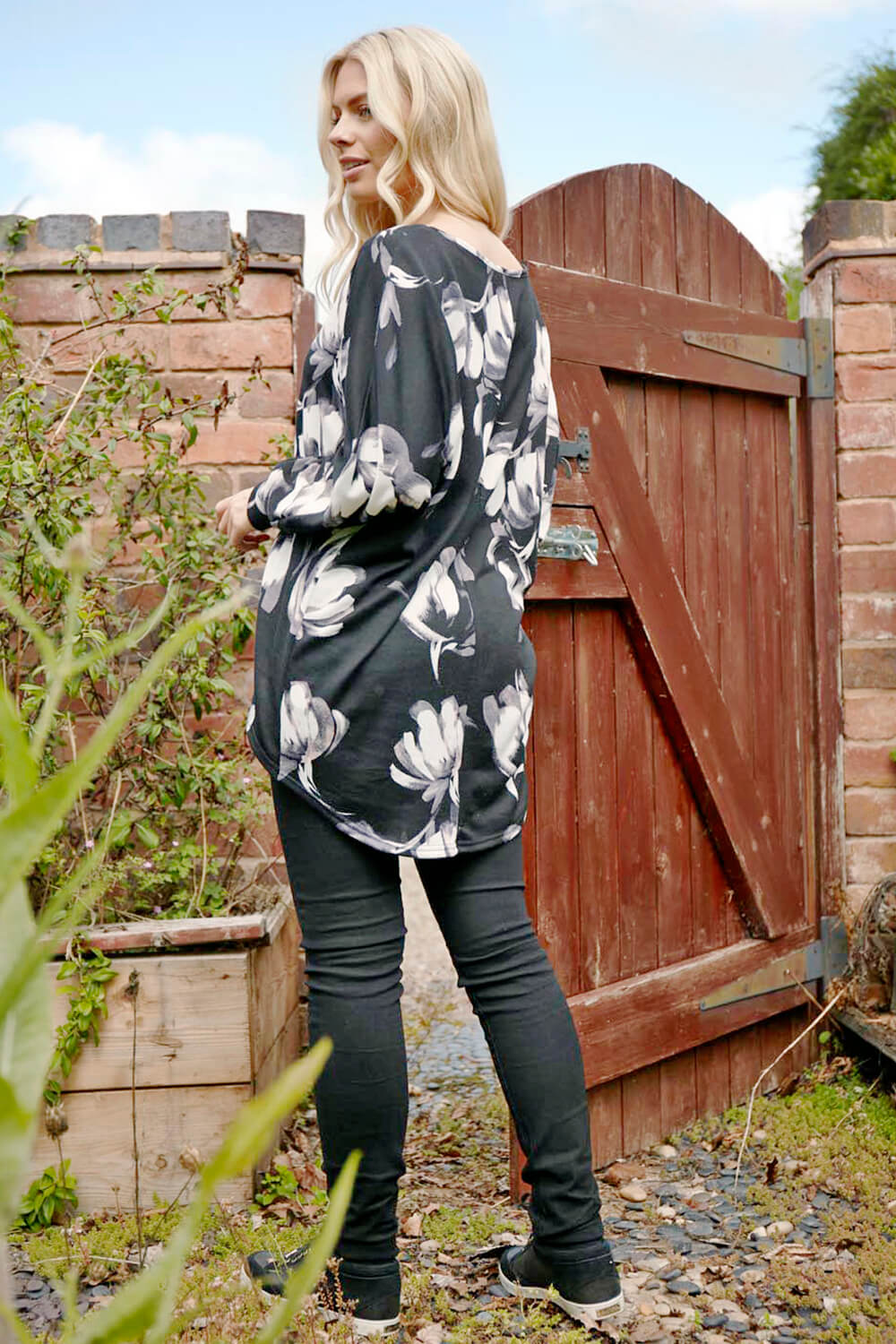 Black Wooly Touch Floral Print Tunic Top, Image 3 of 4