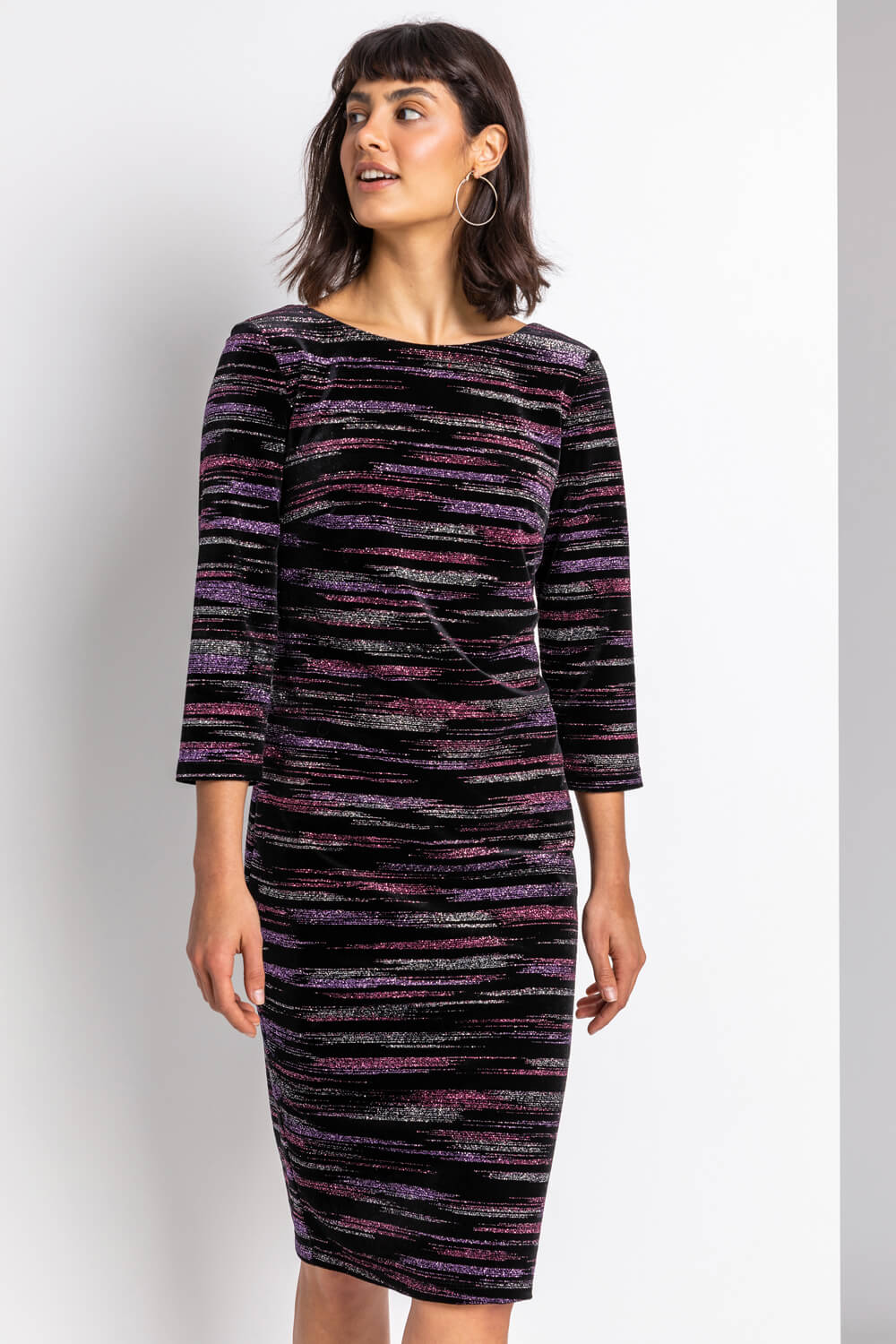 Glitter Stripe Print Velvet Dress