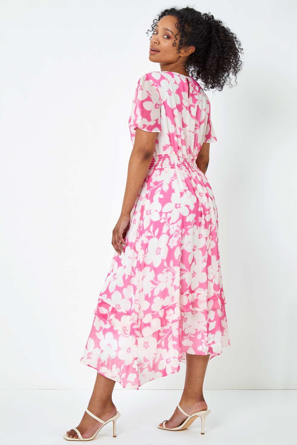 PINK Petite Frill Hem Floral Midi Dress, Image 3 of 5