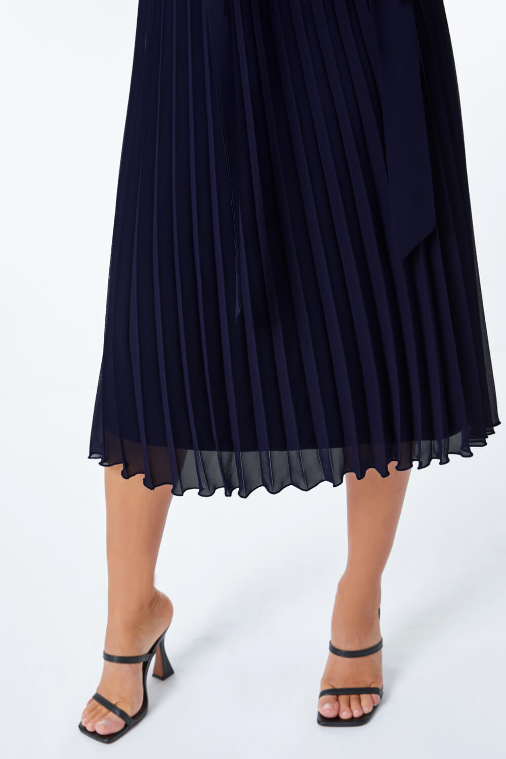 Midnight Blue Petite Velvet Pleated Midi Dress, Image 5 of 5
