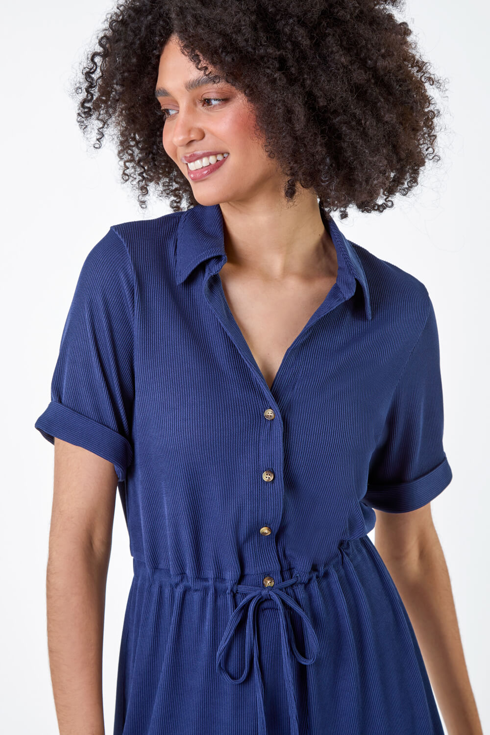 Navy  Plain Ribbed Stretch Playsuit, Image 4 of 5