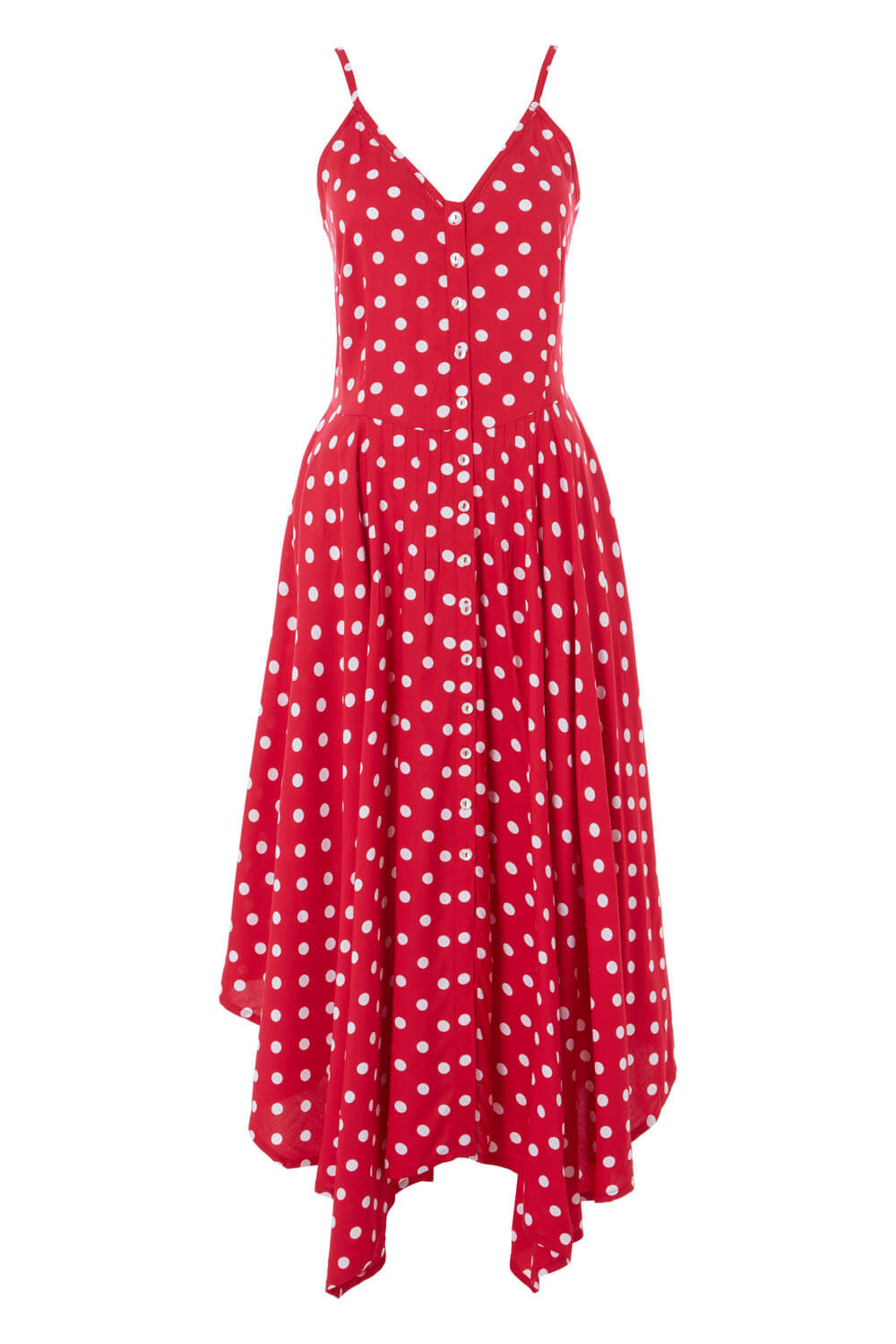 Red Polka Dot Hanky Hem Midi Dress, Image 4 of 4