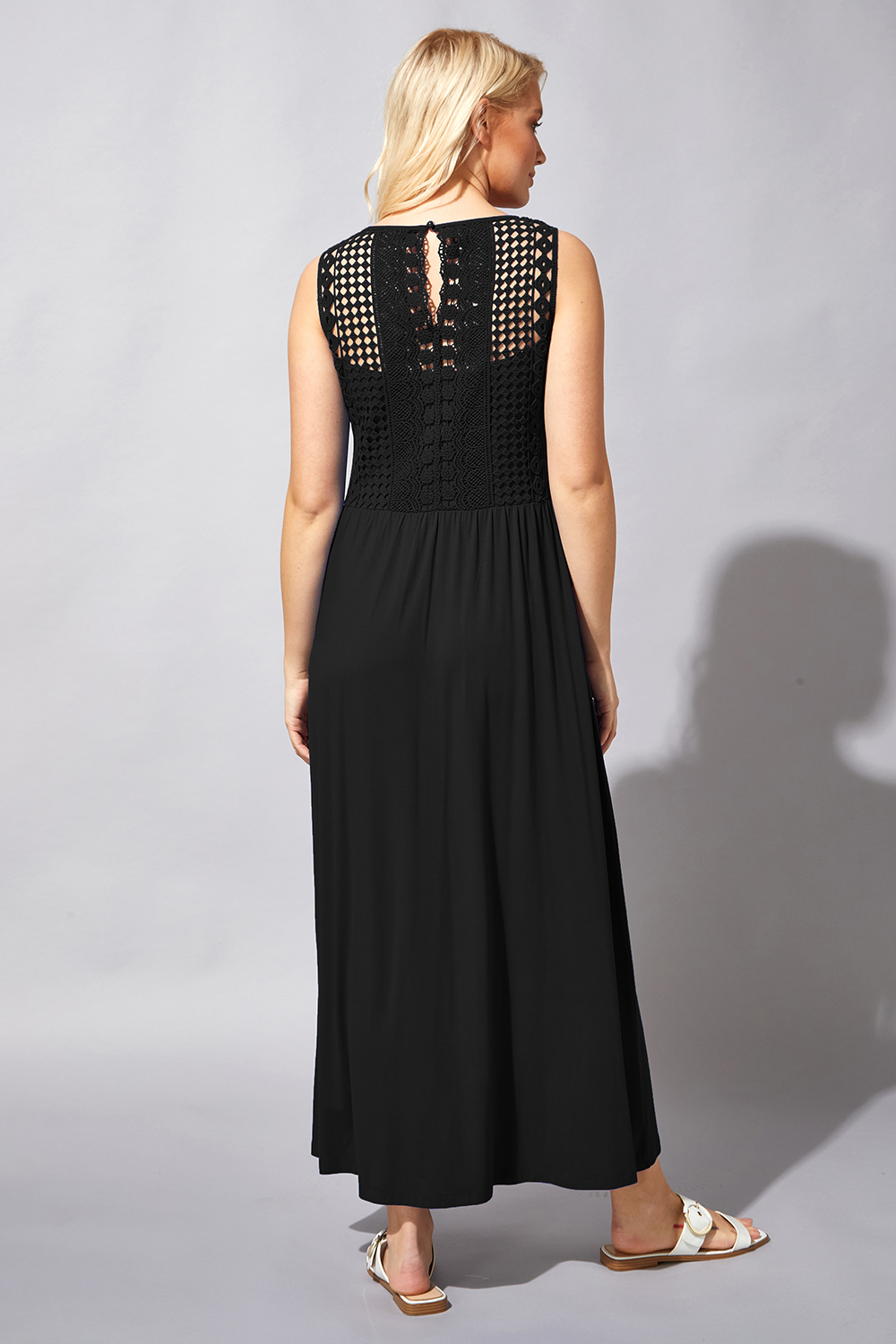 Black Crochet Back Jersey Maxi Dress, Image 4 of 4