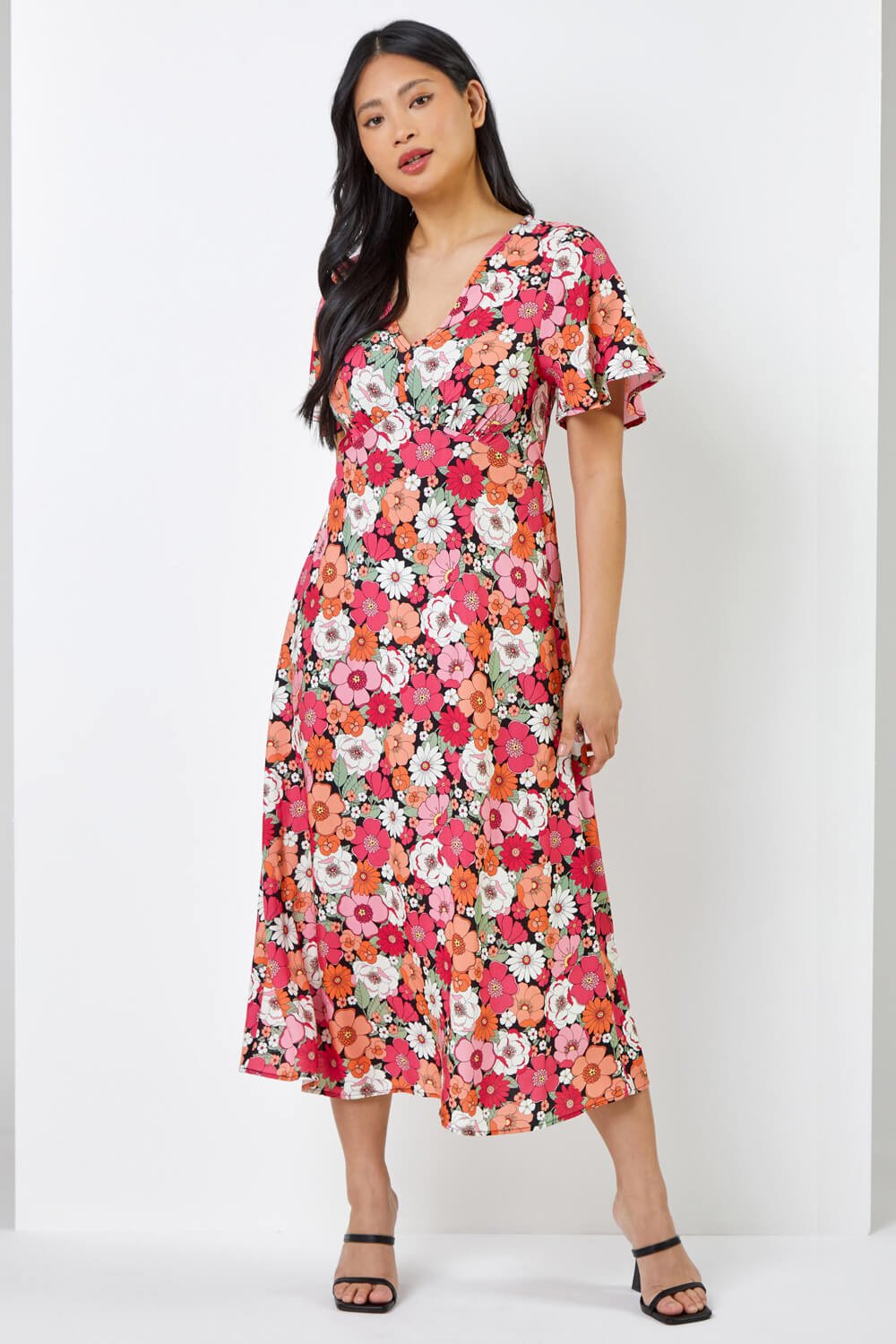 CORAL Petite Floral Print Flute Sleeve Dress, Image 1 of 5
