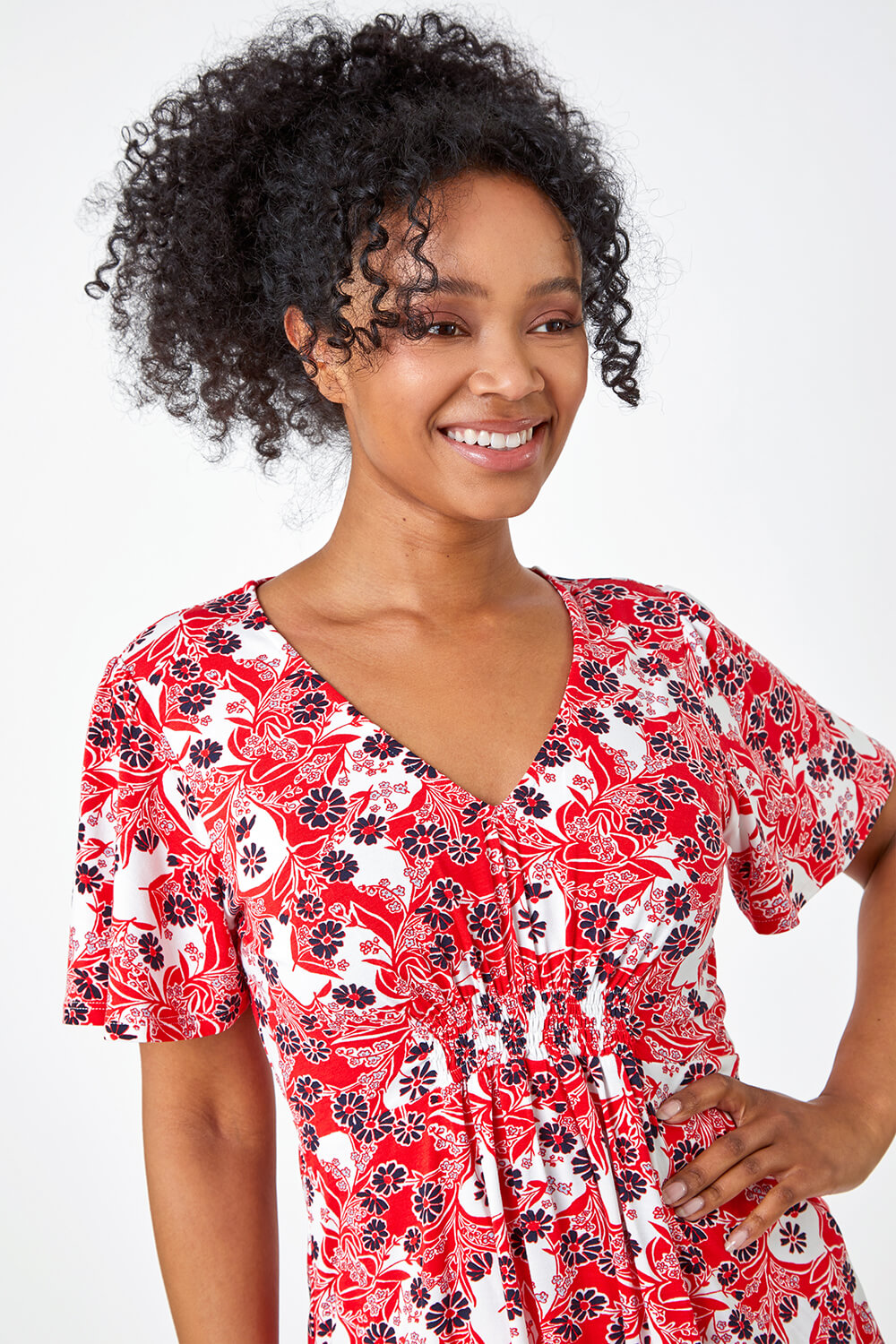 Red Petite Floral Print Stretch T-Shirt, Image 4 of 4