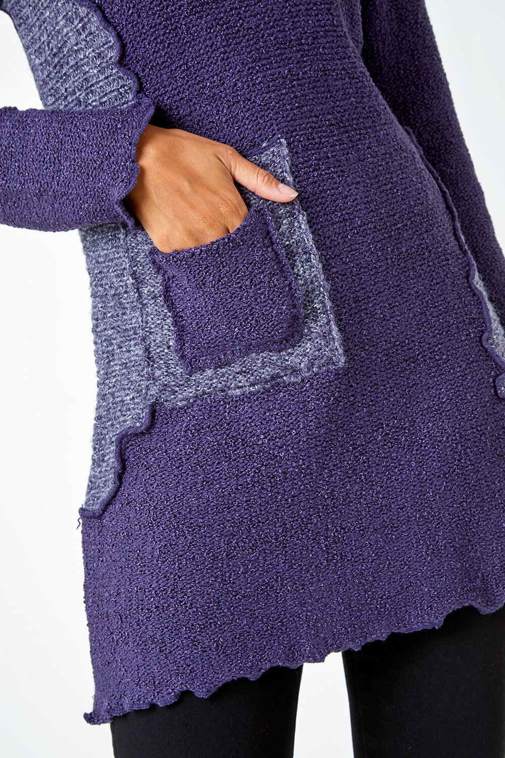 Purple Textured Pocket Detail Longline Jumper, Image 5 of 5