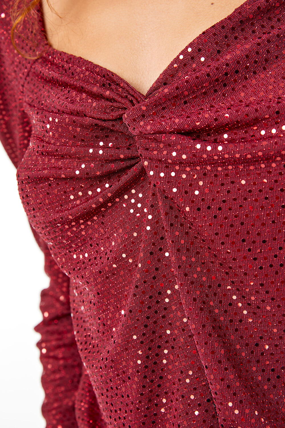 Wine Ruched Sequin Sweetheart Top, Image 5 of 5