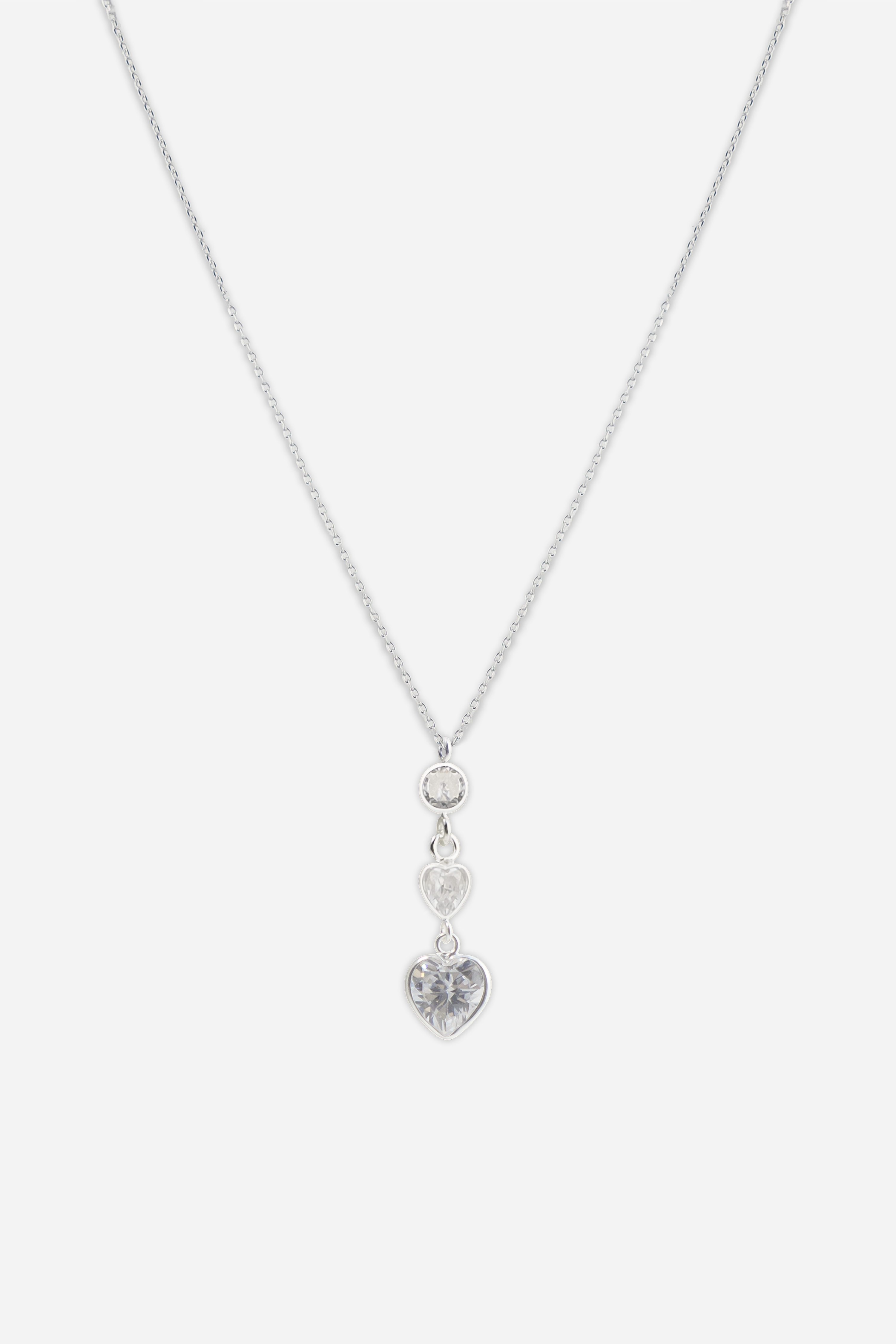 Sterling Silver Cubic Zirconia Heart Drop Necklace