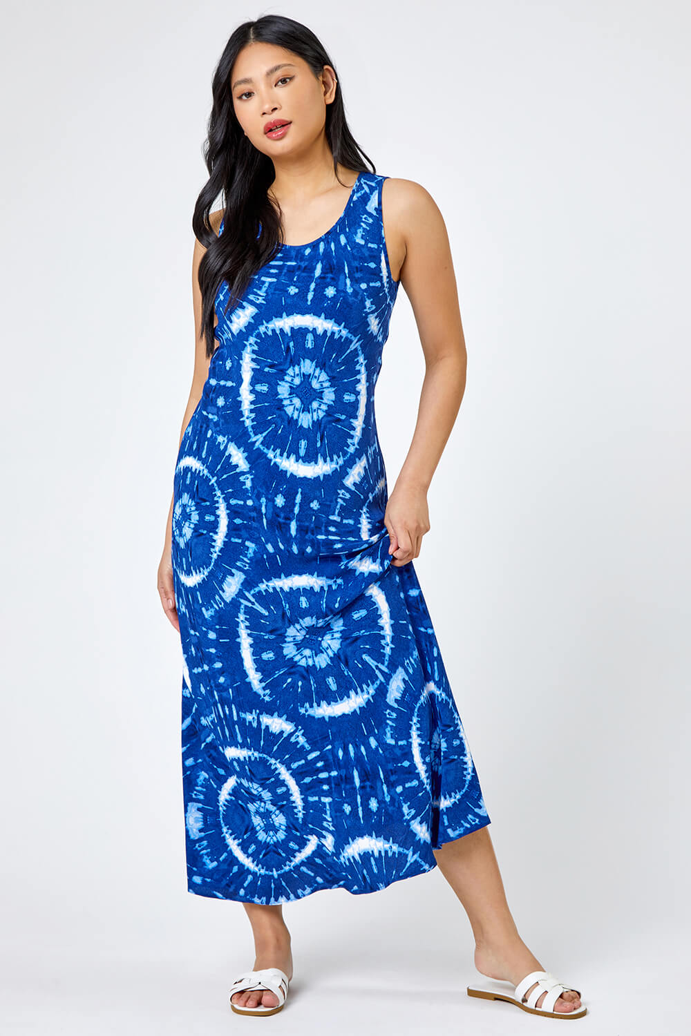 Blue Petite Tie Dye Print Maxi Dress, Image 3 of 5