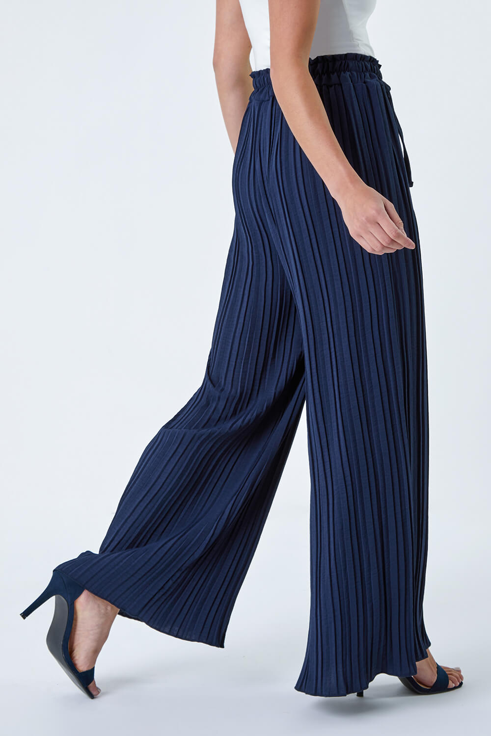 Navy  Petite Pleated Wide Leg Trousers, Image 2 of 6