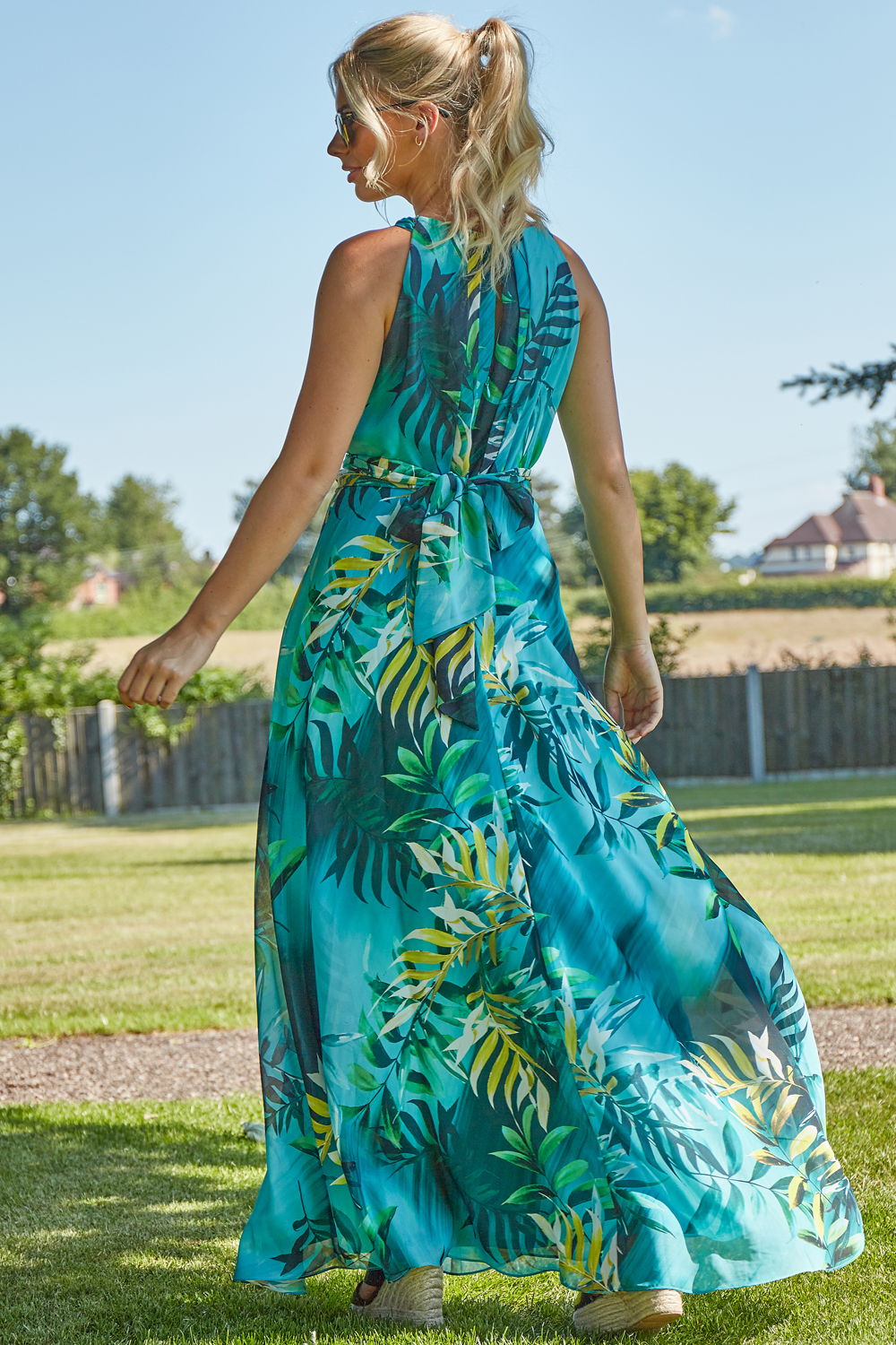 Aqua Tropical Print Maxi Dress, Image 2 of 5