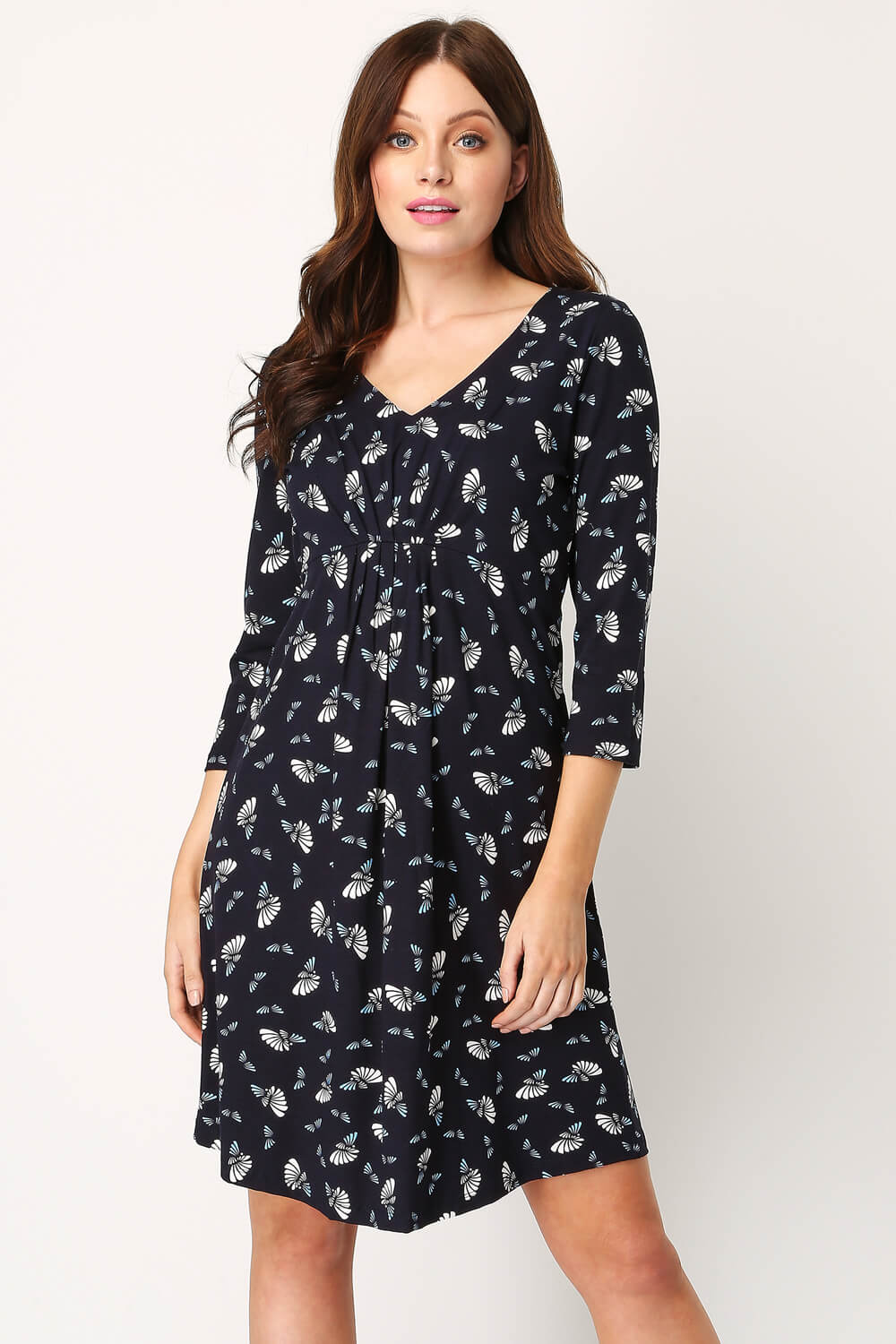 Fan Print Shift Dress in Navy - Roman Originals UK