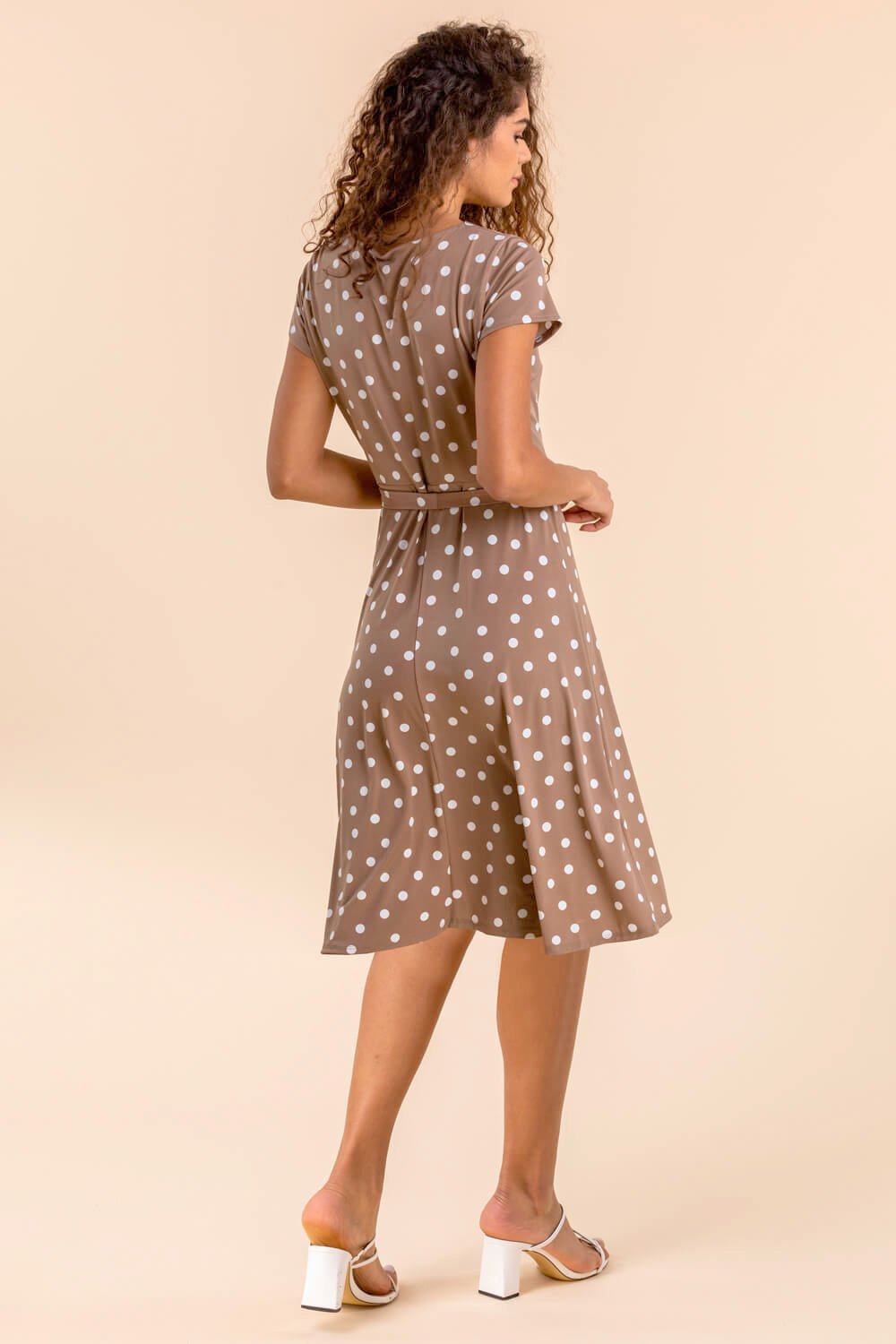 Taupe Spot Print Jersey Stretch Dress, Image 2 of 4