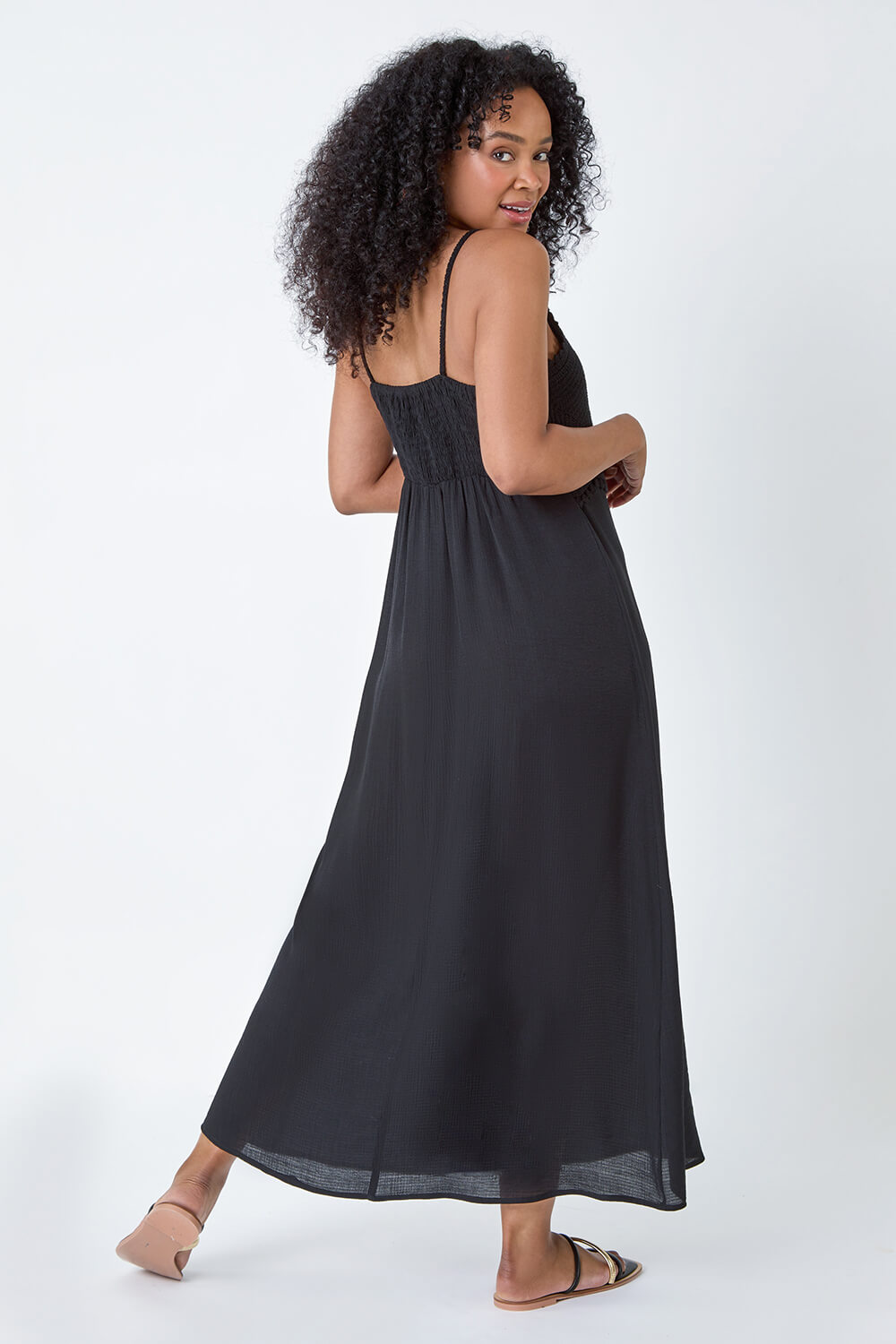 Black Petite Crochet Bodice Cotton Maxi Dress, Image 3 of 5
