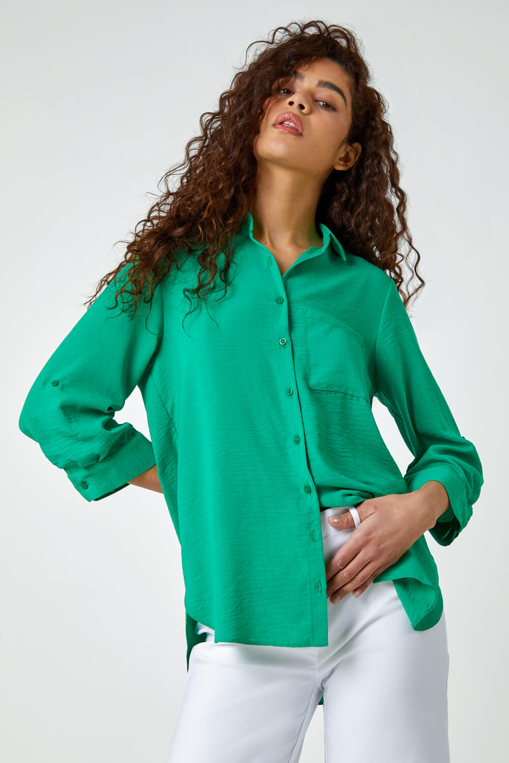 Green Relaxed Longline Shirt | Roman UK