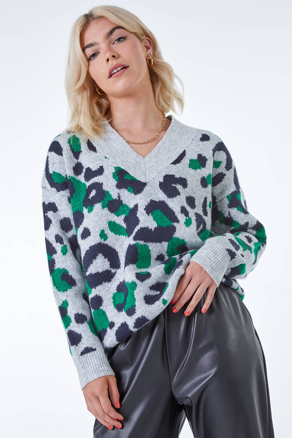 Grey Contrast Animal Relaxed Jumper , Image 2 of 5