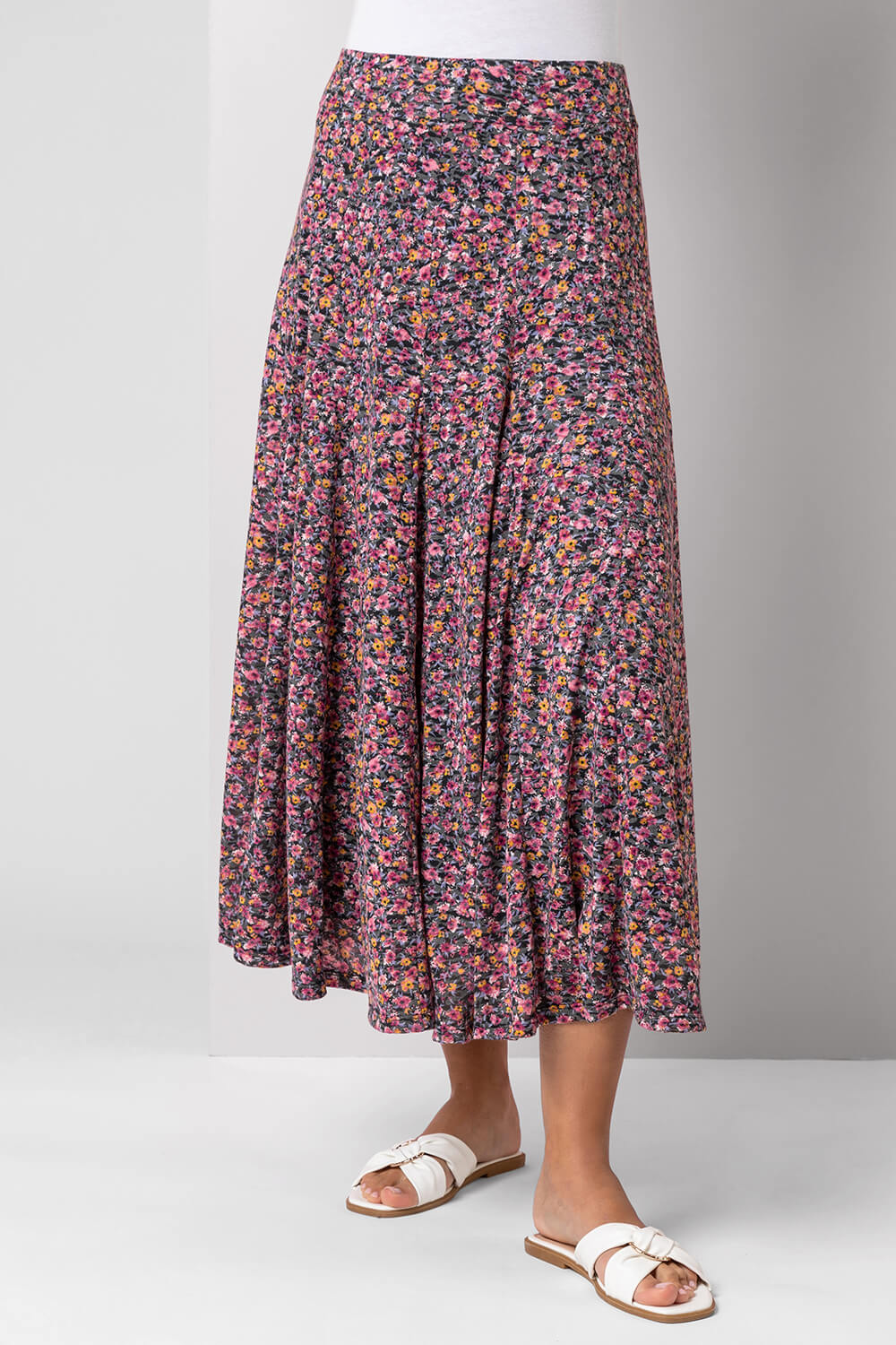 PINK Ditsy Floral Burnout Midi Skirt, Image 2 of 4
