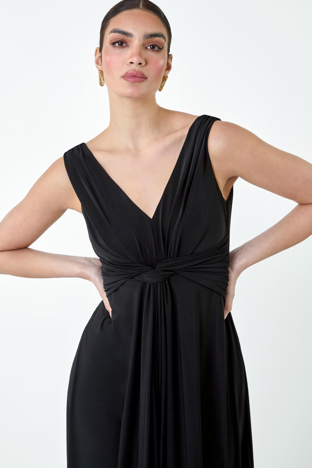 Black Plain Knot Front Maxi Dress, Image 5 of 5
