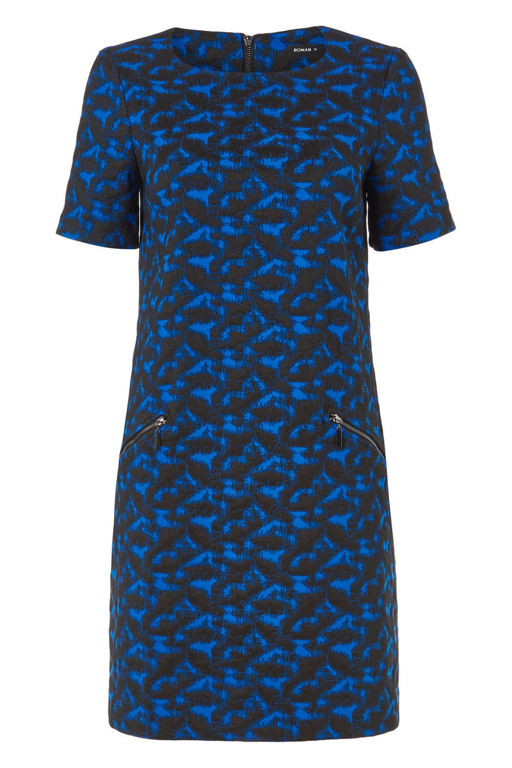 Royal Blue Abstract Zip Pocket Shift Dress, Image 5 of 5