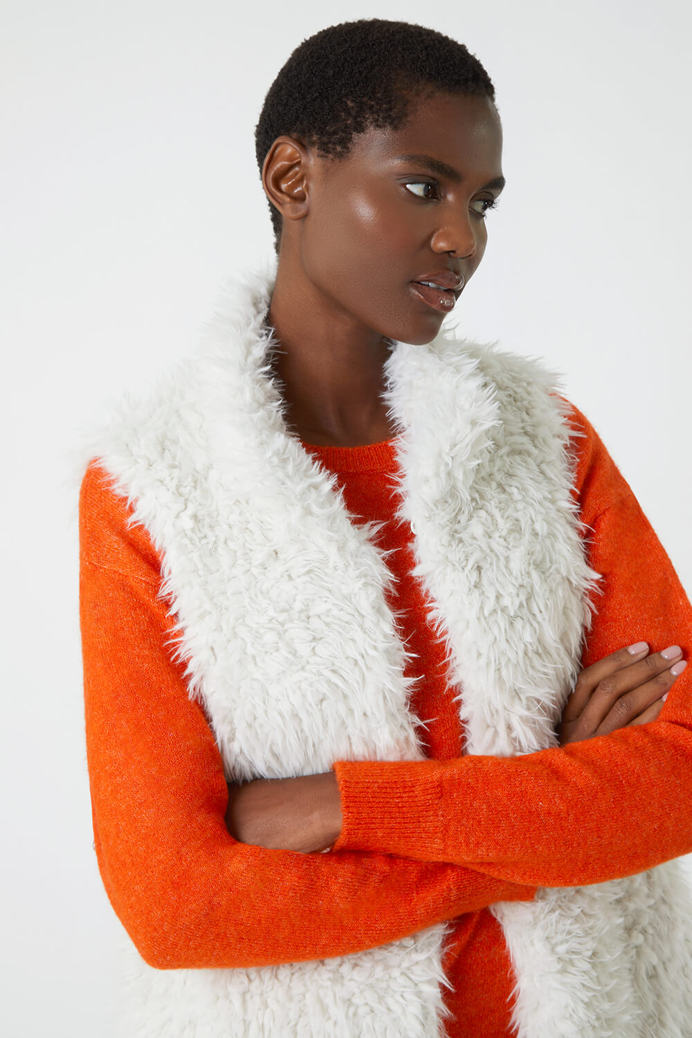 Ivory  Faux Fur Fluffy Gilet, Image 4 of 5