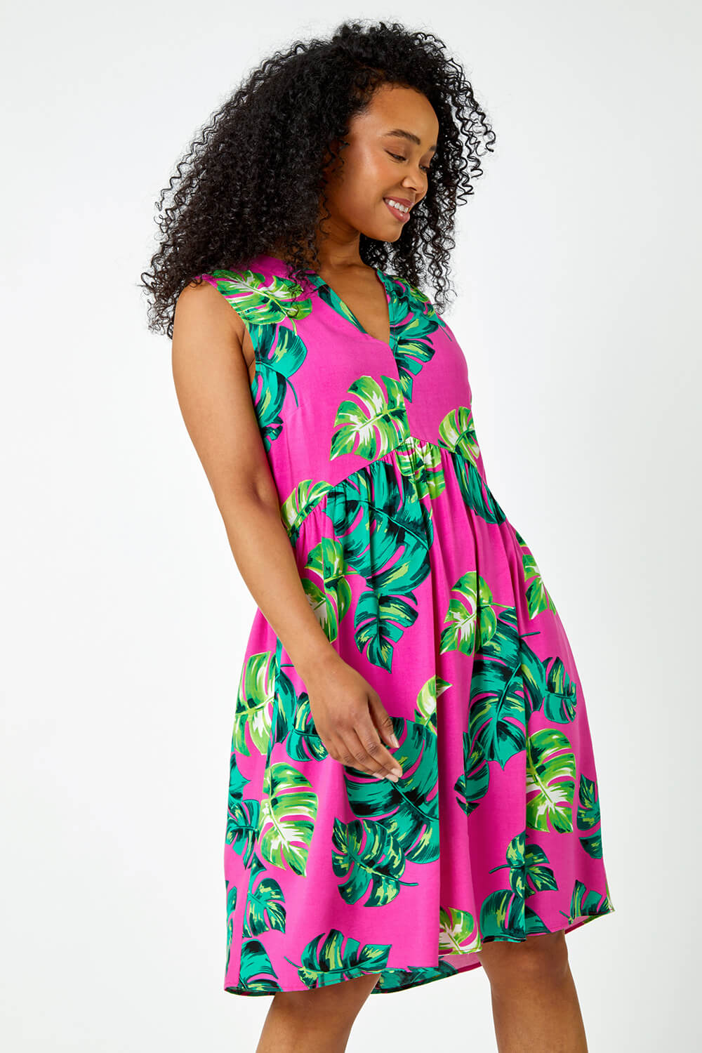 Petite Tropical Print Smock Dress