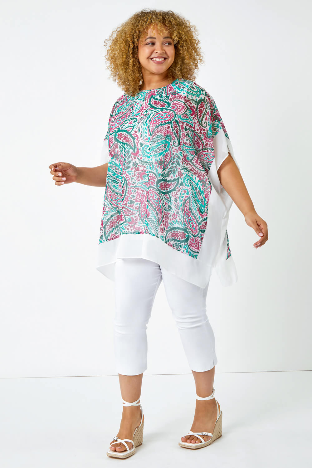 Green Curve Paisley Contrast Chiffon Top, Image 2 of 5