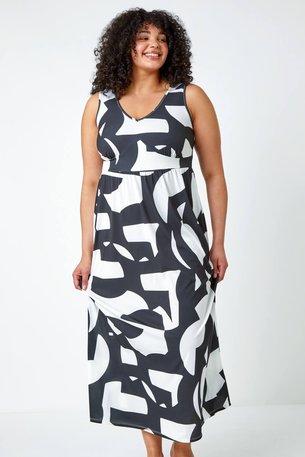Curve Abstract Print Maxi Stretch Dress 