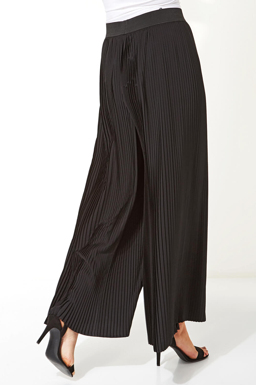 Black Pleated Wide Leg Trousers, Image 2 of 5
