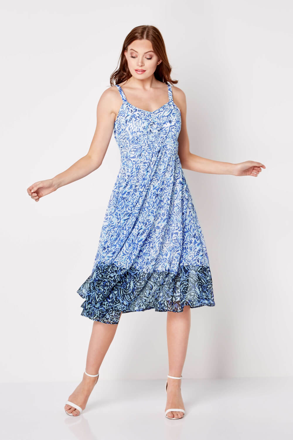 Paisley Print Fit and Flare Dress in Blue - Roman Originals UK