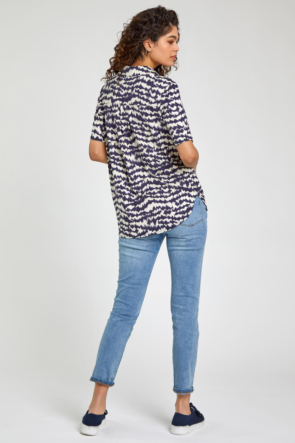 Navy  Abstract Print Jersey Top, Image 2 of 5