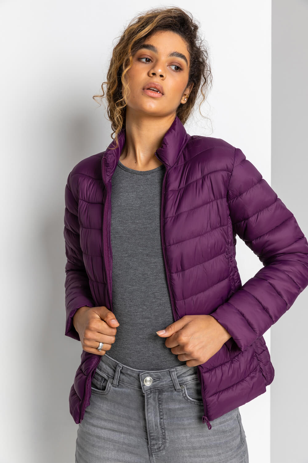 Purple Lightweight Padded Coat, Image 4 of 7