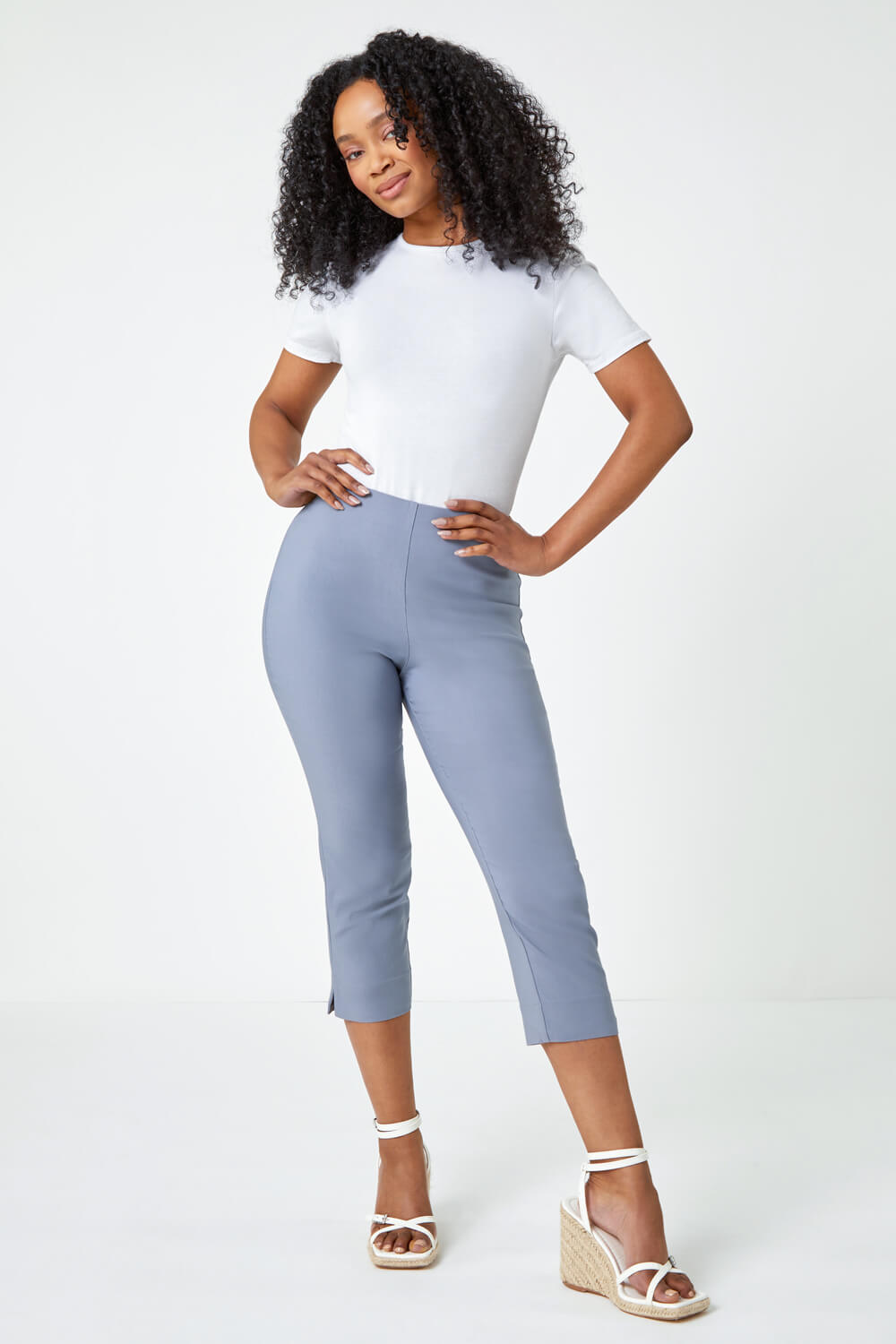 Cropped trousers in stretch cotton