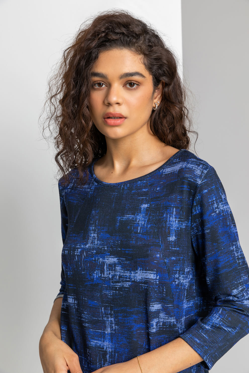 Midnight Blue Abstract Print Pocket Tunic Top, Image 4 of 5