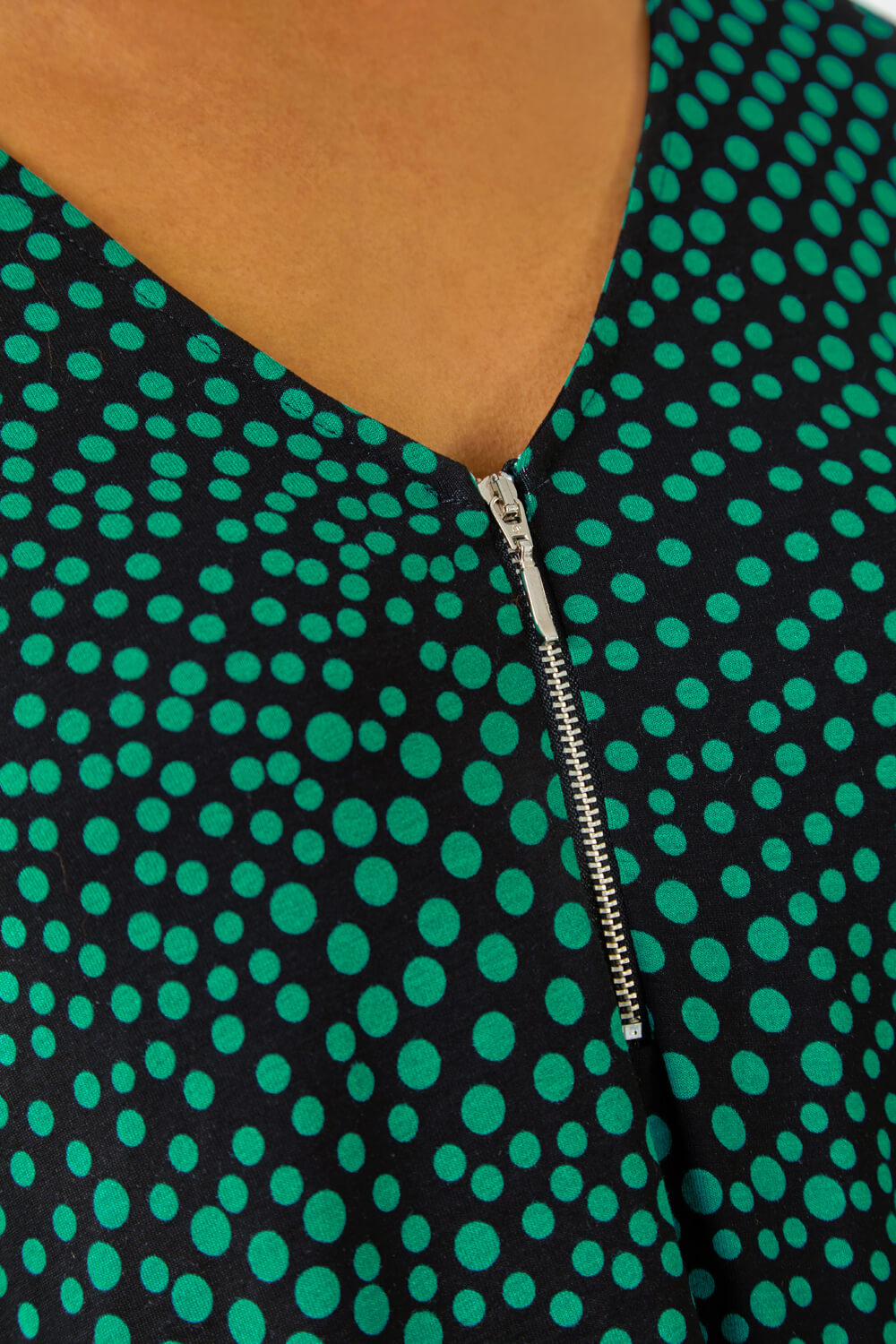 Green Spot Print Zip Front Stretch Top, Image 5 of 5